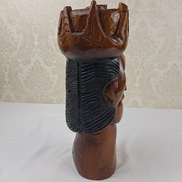 Vintage Hand Carved Wooden Sculpture Man King Wearing Crown Free Standing Heavy - Picture 7 of 11